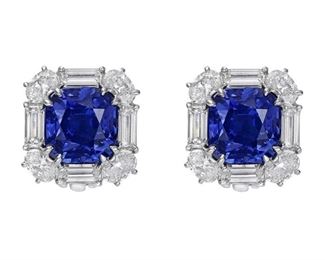 Lot 338 Sapphire  Diamond Earrings