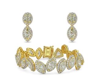 Lot 381 Diamond Bracelet  Earring Set