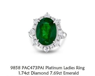 Lot 9858 Emerald  Diamond Ring