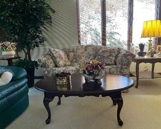 Oval coffee table, floral loveseat- like new