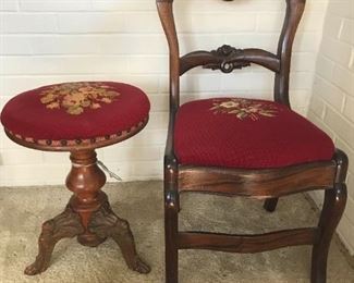 Antique Chair with Matching Piano Stool