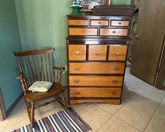 Amazing wood chest of drawers and sweet rocker 