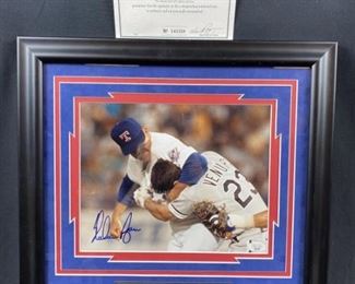 For your consideration is this Nolan Ryan Autograph "Don't Mess w/ Texas", COA by Field of Dreams.  Famous photo of Ventura punch!  100% authentic.  Supreme quality matting.