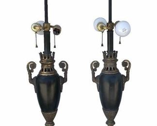 HEAVY METAL BLACK AND GOLD LOUIS MATCHING LAMPS. SALE PRICE $ 400.00 PAIR