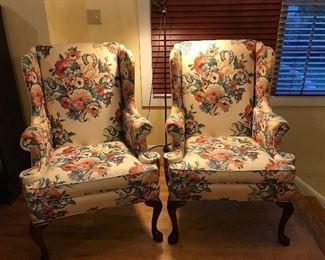 WING BACK MATCHING CHAIRS, MADE BY HICKORY NFURNITURE CO. SOLID HARDWOOD FRAMES, EXCELLENT CONDITION. $ 800.00 PAIR