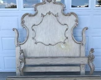 LARGE HEAVY SOLID WOOD FRENCH QUEEN BED