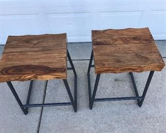 BEAUTIFUL THICK WOOD TOPS BAR STOOLS, END TABLES, NIGHT STANDS, METAL LEGS