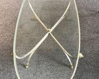 OVAL STEEL AND BRASS GLASS TOP COFFEE TABLE