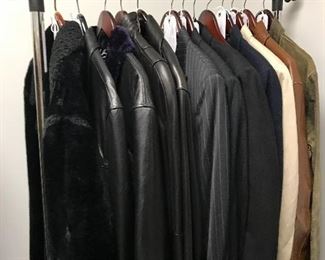 MENS NEW LEATHER COATS, SIZE LARGE, XLG. SUITS, MENS WOOL TOP COATS