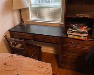 Ranch oak brand - Mid century modern desk and chair with matching shelves 