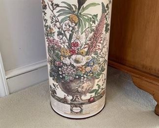 $75  METAL UMBRELLA STAND / FLOWER OR WASTE BUCKET WITH DECEMBER MOTIVE WRAP

 WHY WE LOVE IT:

 Perfect little bucket to add some style to a functional piece. This metal bucket is great as a stand alone or you can add the December floral wrap to add a little extra color and interest. A great multi purpose piece. 

 DETAILS + DIMENSIONS:
 18H X 9.5D in
 
CONDITION: This piece is in very good condition with only minor signs of wear to be expected with use and age.  Please refer to photos for a more detailed look at condition.  We make every attempt to list and photograph any defects or signs of wear that are significant to this sale. 

LOCAL PICK UP ALEXANDRIA, VA.  BUYER IS RESPONSIBLE FOR ANY NECESSARY DISASSEMBLY AND ALL COSTS ASSOCIATED WITH SHIPPING OR PICK UP.

.

 

 