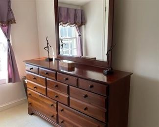 $500   VAUGHAN BASSET MULTIPLE DRAWER DRESSER WITH ARCH TOP MISSION STYLE MIRROR

 WHY WE LOVE IT:

Create a sophisticated and elegant atmosphere in your home with this seven drawer dresser chest. This symmetrical chest has curved bracket feet that are complemented by the straight side panels.  Place the mirror on top of this dresser for a finished look.

 DETAILS + DIMENSIONS:

 CHEST:
62L X 18D X 35.5H
MIRROR: 
40W X 36.5T
                                                                                            CONDITION: This piece is in good pre owned condition.  There are minor superficial signs of wear to be expected with use and age.  Please refer to photos for a more detailed look at condition.  We make every attempt to list and photograph any defects or signs of wear that are significant to this sale.  

LOCAL PICK UP ALEXANDRIA, VA.  BUYER IS RESPONSIBLE FOR ANY NECESSARY DISASSEMBLY AND ALL COSTS ASSOCIATED WITH SHIPPING OR PICK UP.  CONTACT US FOR SHIPPING RECOMMENDATIONS