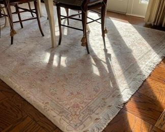 $1200     PERSIAN TABRIZ EXTRA FINE WOOL/SILK HANDMADE RUG IN FLORAL PASTEL WITH PAD
WHY WE LOVE IT:
This rug is a hand knotted master piece.  This Persian Tabriz rug features a floral medallion pattern in a light muted pastel with a cream field. This low pile piece is wool and silk with silk foundation. The patterns are very visible due to the silk and it gives a very exclusive impression.
Original Price $3600
DETAILS + DIMENSIONS:
10'3" x 6'9"
CONDITION: This piece is in very good condition.  There are no scratches or imperfections in the mirror or metal.  Please refer to photos for a more detailed look at condition.  We make every attempt to list and photograph any defects or signs of wear that are significant to this sale. 
LOCAL PICK UP ALEXANDRIA, VA.  BUYER IS RESPONSIBLE FOR ANY NECESSARY DISASSEMBLY AND ALL COSTS ASSOCIATED WITH SHIPPING OR PICK UP.  CONTACT US FOR SHIPPING RECOMMENDATIONS.