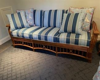 $500  BRAXTON CULLER RATTAN AND WICKER COASTAL UPHOLSTERY 3 CUSHION COUCH

 WHY WE LOVE IT:

The perfect sofa for a sun room, patio, porch or a living room that you're trying to lighten up the look of. Made of solid rattan, a natural replenished wood source, which is very strong and light weight. Rattan throughout with some wicker detail on the base and arms, providing a great look whether you are on the coast or inland.
Original price $1770

 DETAILS + DIMENSIONS:

#913-011
77L X 32D X 32H inches
 
CONDITION: This piece was used in a guesthouse and has seen very little use.  It is in very good condition.  Please refer to photos for a more detailed look at condition.  We make every attempt to list and photograph any defects or signs of wear that are significant to this sale. 

LOCAL PICK UP ALEXANDRIA, VA.  BUYER IS RESPONSIBLE FOR ANY NECESSARY DISASSEMBLY AND ALL COSTS ASSOCIATED WITH SHIPPING OR PICK UP.  CONTACT US FOR SHIPPING RECOMMENDATIONS.  