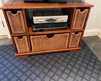$250   BRAXTON CULLER EAST BAY TV CONSOLE W/5 WICKER BASKETS

 WHY WE LOVE IT:

Braxton Culler Inc. was founded in 1975 and has experienced strong growth for 35 years. Best known for their distinctive lightweight Wicker and Rattan.  It is a family-owned and operated company in Highpoint, NC.  This slim line media console is a great storage solution for smaller spaces.  It could easily be converted to storage for a kids space, entry.

 DETAILS + DIMENSIONS:

Havana Finish
37wX18dX27h
original price $656 
                                                                                            CONDITION:  All baskets and frame are in very good sturdy condition with only minor superficial signs of wear to be expected with a use and age.  Please refer to photos for a more detailed look at condition.  We make every attempt to list and photograph any defects or signs of wear that are significant to this sale. 

LOCAL PICK UP ALEXANDRIA, VA.  BUYER IS RESPONSIBLE FOR ANY NECESSARY DISASSEMB