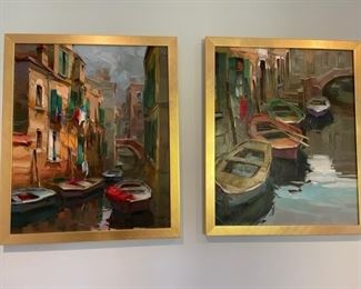 $200   SET OF 2 SIGNED OIL PAINTINGS BY ARTIST LOPESINO BOATS ON THE VENICE CANAL

 WHY WE LOVE IT:

Set of 2 companion oil paintings by artist Lopesino.  Vibrant canals of Venice with unusual detail to light and shadows.  Framed in simple gold frames.

 DETAILS + DIMENSIONS:

22 x 25 inches
 
CONDITION Both art and frames are in very good condition.   Please refer to photos for a more detailed look at condition.  We make every attempt to list and photograph any defects or signs of wear that are significant to this sale. 

LOCAL PICK UP ALEXANDRIA, VA.  BUYER IS RESPONSIBLE FOR ANY NECESSARY DISASSEMBLY AND ALL COSTS ASSOCIATED WITH SHIPPING OR PICK UP.

 

 