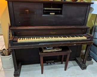 ANTIQUE PLAYER PIANO with MUSIC ROLLS