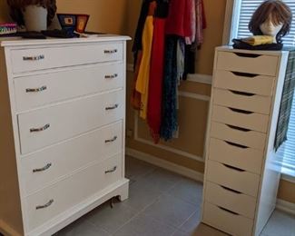 ANTIQUE CHEST OF DRAWERS PAINTED WHITE WITH NEW STAINLESS DRAWER PULLS ... LOTS OF SCARVES