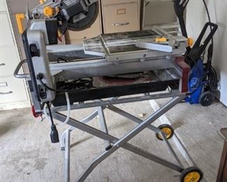 TILE CUTTING MACHINE WITH  TABLE,  4 METAL FILE CABINETS