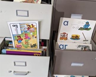 FILE CABINET DRAWERS FULL OF TEACHER'S AID MATERIALS (PRE-SCHOOL  & ELEMENTARY)