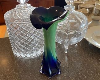 Nice selection of various glass vases, lidded bowls, etc.