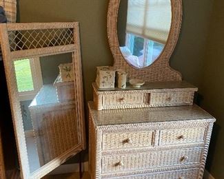 Henry Link wicker dresser and mirror; Henry Link mirror.