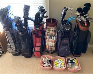 Large selection of golf clubs, balls, accessories.