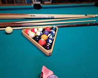 Billiard / Pool Game Table - ready for your home.  Includes game accessories (que sticks, balls) and a ping pong table top