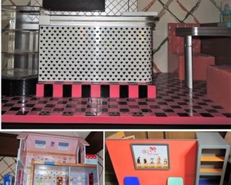 Doll House collection.  (1) Traditional Houses (1) Vet Clinic and (1) 1950s diner.  All modern (not retro) in used condition 