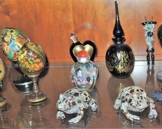 Perfume bottles, Hand painted Russian Lacquer eggs (not decals), crystal trinket boxes 