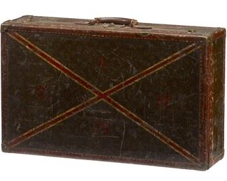 1008
A Louis Vuitton Hardshell Suitcase
First-Half 20th Century
Partial Louis Vuitton label to inside
The rectangular logo canvas-wrapped exterior opening to a linen interior, personalized with red X motif and initials "E.B.W.M."
18" x 29.75" x 8.5"
Estimate: $1,000 - $1,500