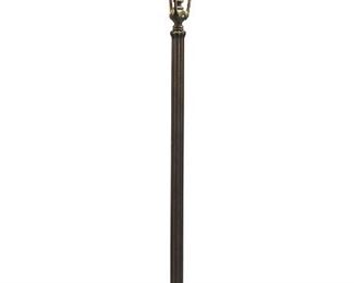 1021
A Tiffany-Style Leaded Glass Floor Lamp
20th Century
Base and shade bear Tiffany Studios mark
The green leaded glass shade with pink peony band on a six-light patinated bronze base with reeded column raised on a circular foot with spiral motifs, electrified
Overall: 69" H x 24.25" Dia.; Shade: 12.25" H x 24.25" Dia.
Estimate: $15,000 - $20,000