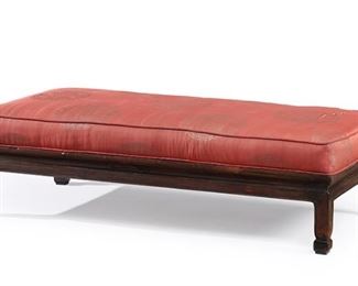 1094
A Chinese Carved Zetan Wood Bench
19th Century or Earlier
The bench with a red silk upholstered cushion over a carved wood frame raised on four straight legs
13" H x 46.5" W x 23" D
Estimate: $2,500 - $3,500