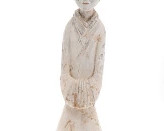 1120
A Chinese Pottery Figure
Han Period (202 BCE-220 CE)
The earthenware attendant figure with traces of polychrome
18.25" H x 5.5" W x 5" D
Estimate: $500 - $700