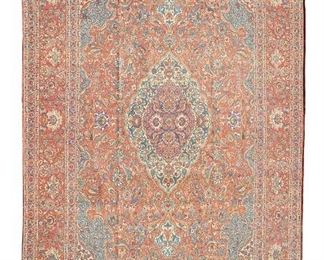 1134
A Kashan Area Rug
First-Quarter 20th Century
Wool on cotton foundation, with polychrome floral motifs and central medallion
155" L x 104" W
Estimate: $1,500 - $2,500