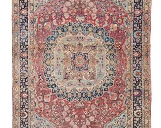 1135
A Kerman Area Rug
Late 19th/Early 20th Century
Wool on cotton foundation, with polychrome floral motifs and central medallion
71" L x 49" W
Estimate: $1,000 - $1,500