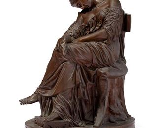 1148
Pierre-Jules Cavelier
1814-1894 France
"Sleeping Penelope"
Patinated bronze
Impressed with mark for J. Cavelier and foundry mark for A. Collas; Further marked: F. Barbedienne Fondeur
24.5" H x 12" W x 22" D
Estimate: $2,500 - $3,500