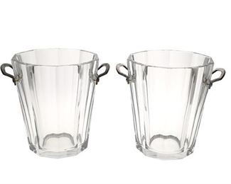 1162
A Pair Of Baccarat "Maxim" Champagne Ice Buckets
20th Century
Each etched: Baccarat / France
Each crystal ice bucket with sterling silver handles, 2 pieces
Each: 9" H x 10" W x 8" D
Estimate: $1,000 - $1,500