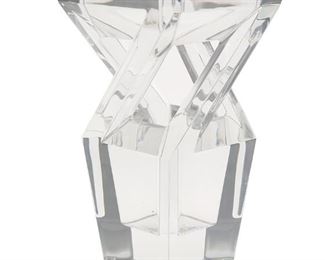 1190
A Baccarat Crystal "Architecture" Vase
20th Century
Etched: Baccarat / France
The crystal vase with a square, open beam body
9.5" H x 5.125" W x 5.125" D
Estimate: $600 - $900