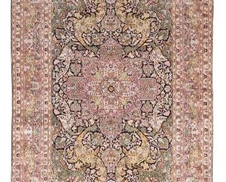 1206
A Persian-Style Area Rug
Late 20th/Early 21st Century
Silk on silk foundation, with polychrome floral motifs and central medallion
72" L x 47" W
Estimate: $800 - $1,200