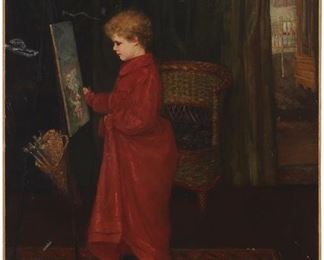 1208
Late 19th Century English School
Young child at an easel in a red gown
Oil on canvas laid to canvas
Appears unsigned
29.25" H x 21.25" W
Estimate: $500 - $700