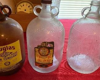 Old Paper Label Jugs (Douglas Grain Fumigant, Lion Light Red Wine)