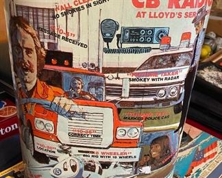 Vintage Tin Litho CB Radio Trash Can (Cool Graphics)