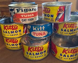 Vintage Kitty Salmon and Figaro Cat Food Cans