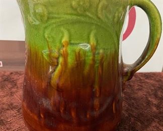 Brown and Green Stoneware Pitcher