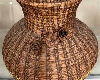 Vintage Pine Needle Folk Art Basket