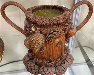 Vintage Pine Needle/Cone Folk Art Basket