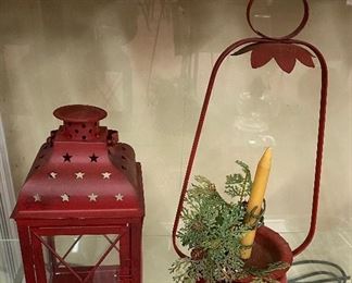 Red Tin Candle Holder and Lamp