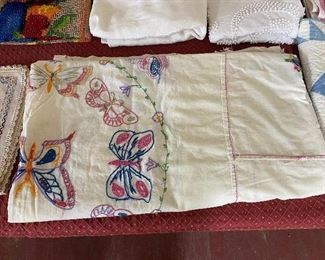 Old Embroidered Butterfly Pillow Sheet Cover