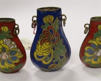 A COLLECTION OF THREE VINTAGE CLOISONNE' PENDANT VASES.  TALLEST IS 1.25"